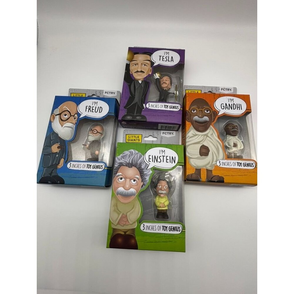 Lot of 4 Fctry Little Giants 3" Figurines Freud Gandhi Tesla Einstein New In Box